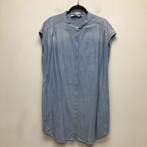 See By Chloe Womens Shirt Dress Blue Chambray Band Collar Short Cap Sleeve 8